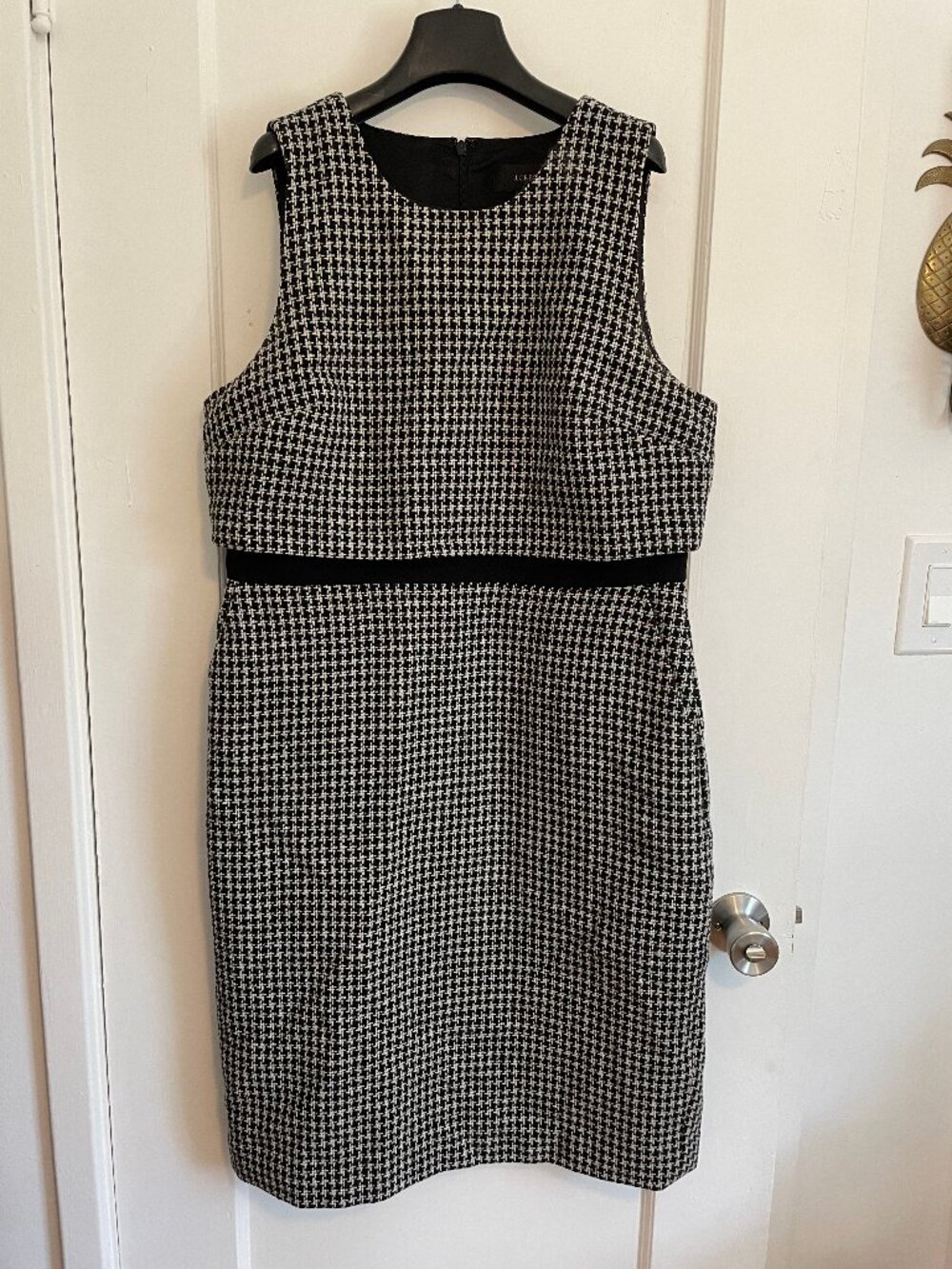 J. Crew Wool Fitted Midi Work Dress - Black and White - Size 14